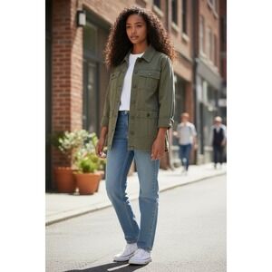 1822 Denim W Green Jacket Brushed Cotton XL Shirt Tail Soft